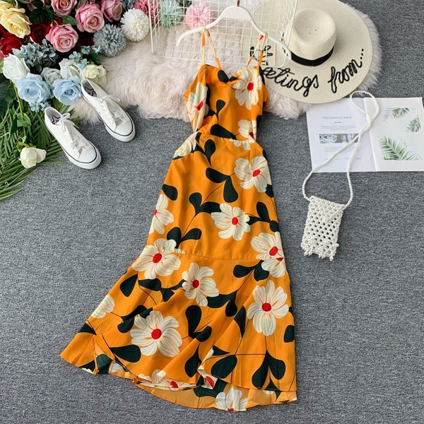 Rochie moderna de dama cu model floral si bretele subtiri