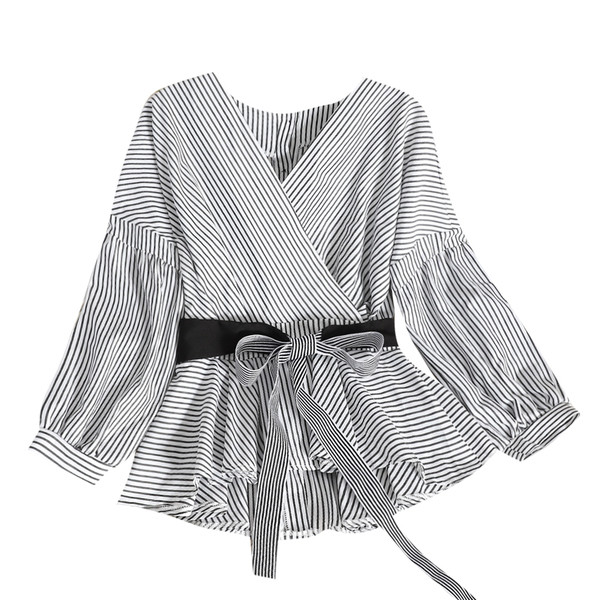 Cămașă elegantă de damă cu decolteu în V și legături în talie în două culori