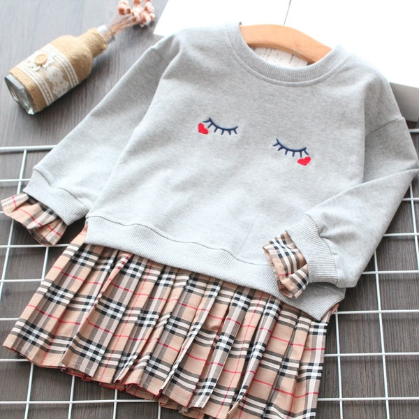 Rochie de copii model nou pentru fete in gri si roz