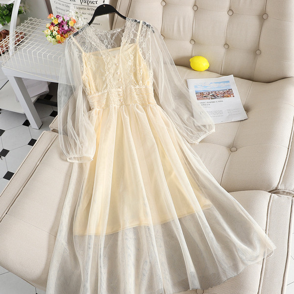 Rochie lunga de dama croiala in gri si bej