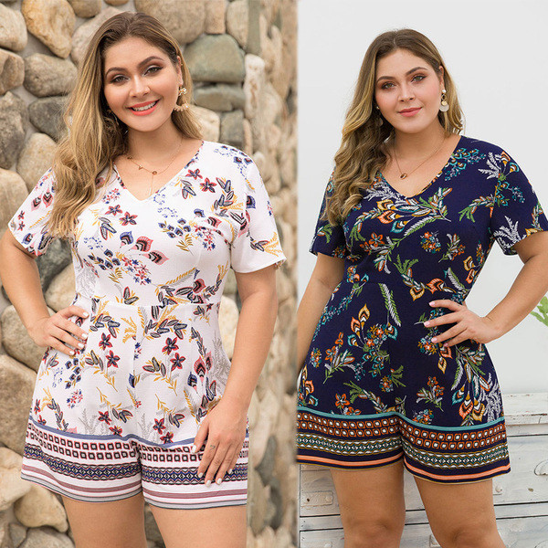 Salopetă casual de damă cu decolteu în V în albastru și alb