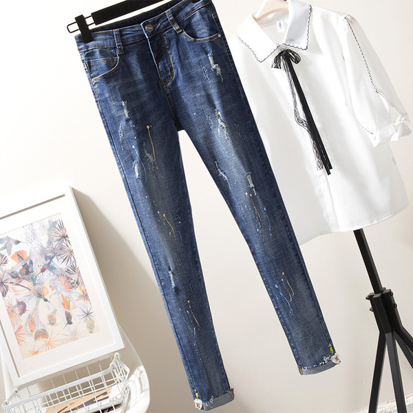 Blugi lungi casual de dama de culoare albastra