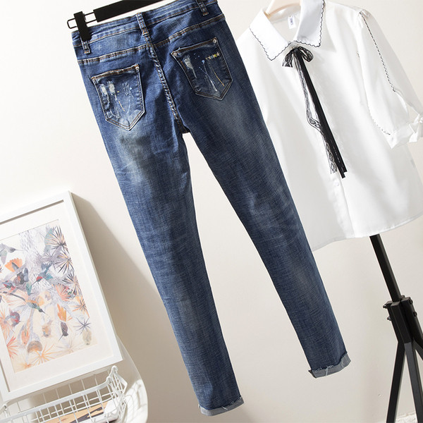 Blugi lungi casual de dama de culoare albastra