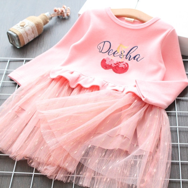 Rochie moderna pentru copii pentru fete cu tul in gri si roz