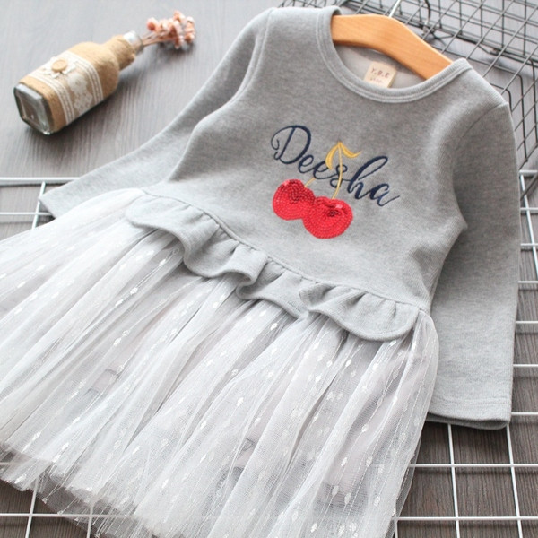 Rochie moderna pentru copii pentru fete cu tul in gri si roz