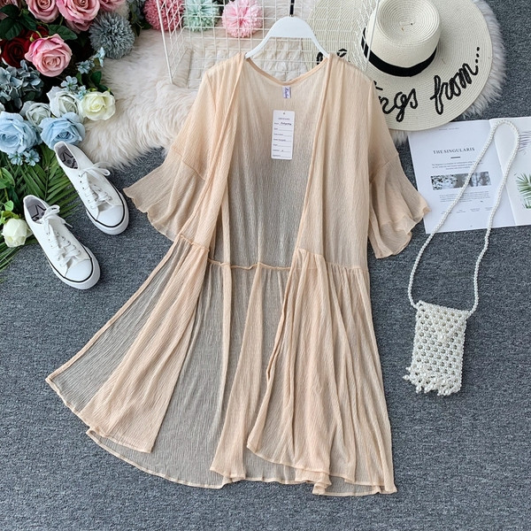 Pareo dama cu maneca lotus de culoare bej