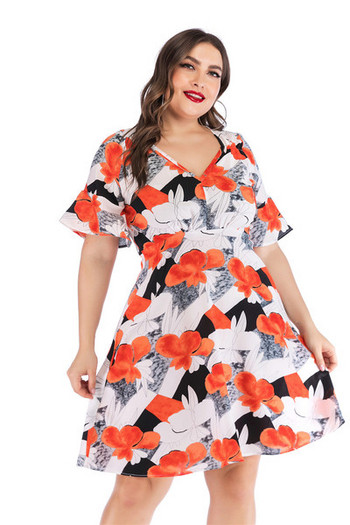 Rochie casual de dama cu decolteu in V si maneci scurte in doua culori