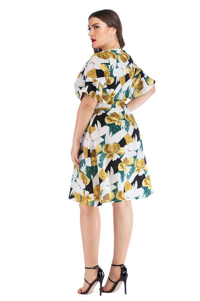 Rochie casual de dama cu decolteu in V si maneci scurte in doua culori