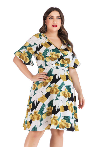 Rochie casual de dama cu decolteu in V si maneci scurte in doua culori