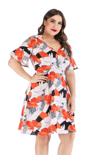 Rochie casual de dama cu decolteu in V si maneci scurte in doua culori