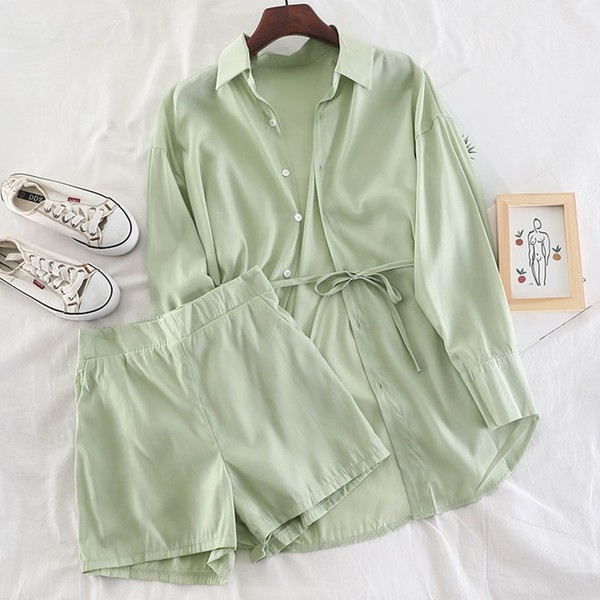 Set de dama model nou camasa + pantaloni in verde, alb si negru