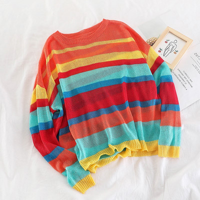 Pulover de damă cu dungi colorate - două culori