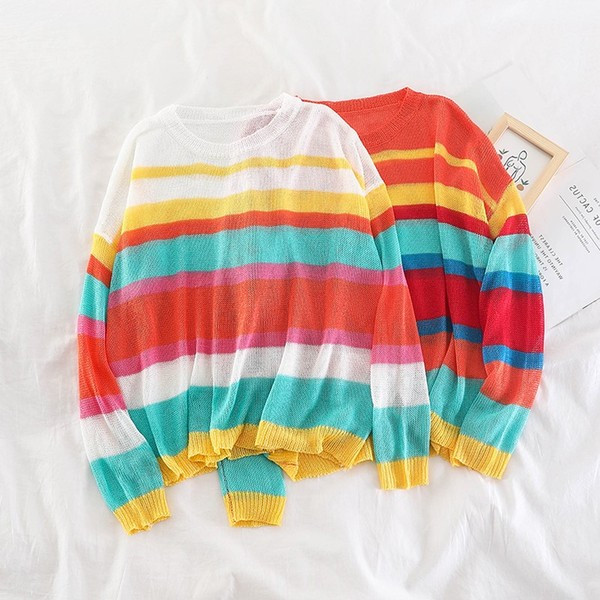 Pulover de damă cu dungi colorate - două culori