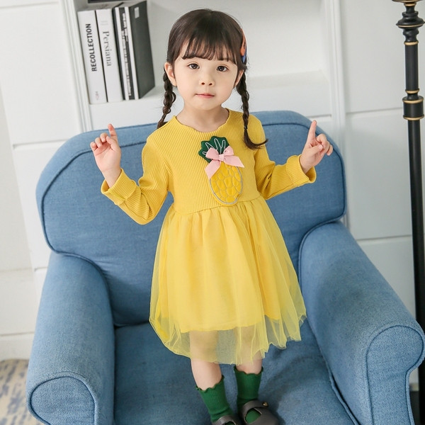 Rochie moderna pentru copii pentru fete cu tul si imprimeu in trei culori