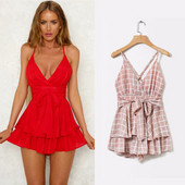 Salopeta de dama moderna cu bretele subtiri in doua culori