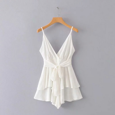 Salopeta de dama moderna cu bretele subtiri in doua culori