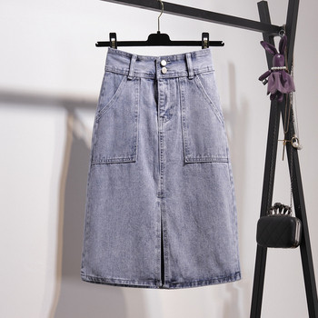 Fusta casual dama din denim cu talie inalta