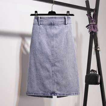 Fusta casual dama din denim cu talie inalta