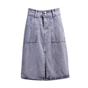 Fusta casual dama din denim cu talie inalta