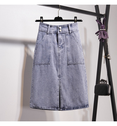 Fusta casual dama din denim cu talie inalta