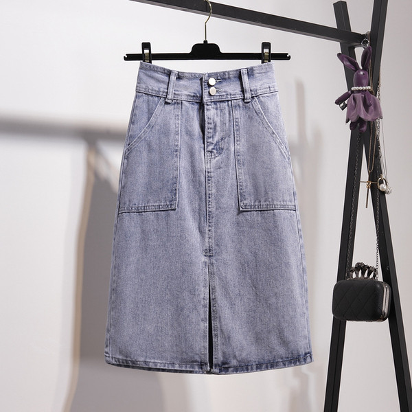 Fusta casual dama din denim cu talie inalta