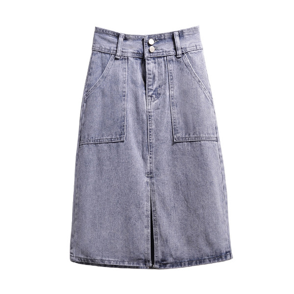 Fusta casual dama din denim cu talie inalta