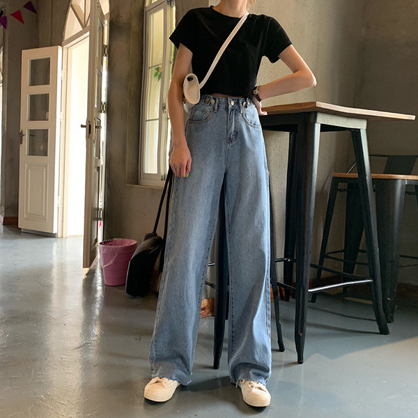 Blugi casual dama - model larg in culoarea albastra