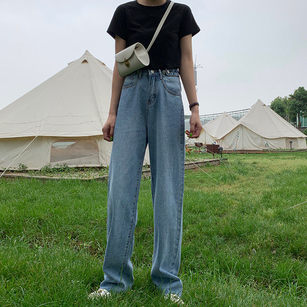 Blugi casual dama - model larg in culoarea albastra