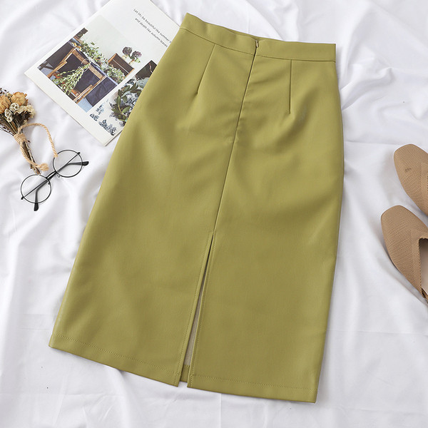 Fusta de dama moderna cu talie inalta din piele ecologica in mai multe culori