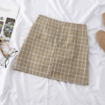 Fusta scurta dama in carouri cu nasturi in mai multe culori