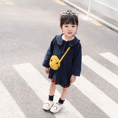 Rochie modernă pentru copii din denim pentru fete de culoare închisă