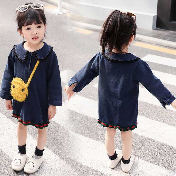 Rochie modernă pentru copii din denim pentru fete de culoare închisă