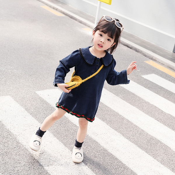 Rochie modernă pentru copii din denim pentru fete de culoare închisă