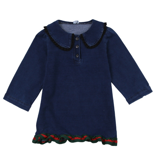 Rochie modernă pentru copii din denim pentru fete de culoare închisă