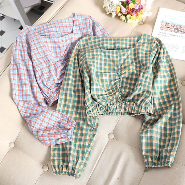 Bluza dama scurta in carouri in mai multe culori