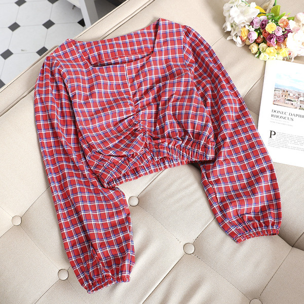 Bluza dama scurta in carouri in mai multe culori