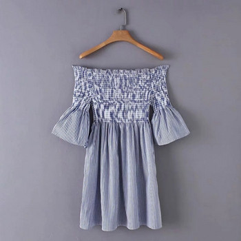 Rochie de damă în dungi cu mâneci lotus