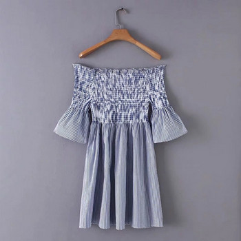 Rochie de damă în dungi cu mâneci lotus