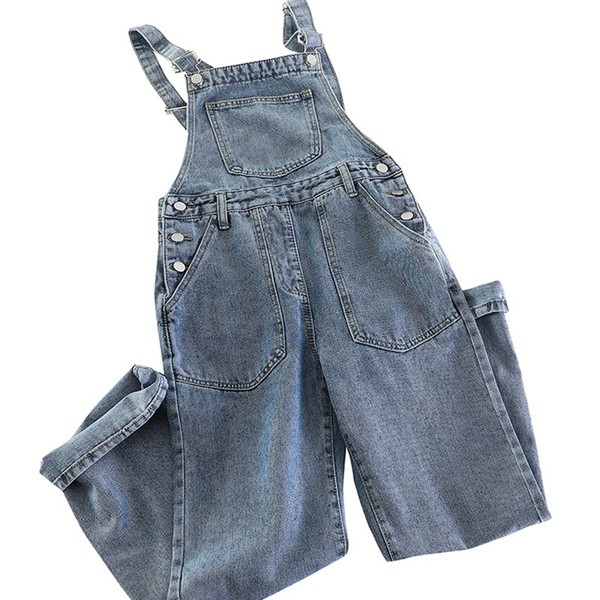 Salopeta de dama moderna cu bretele albastre