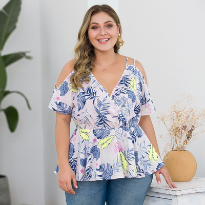 Tricou casual dama cu umerii goi in albastru