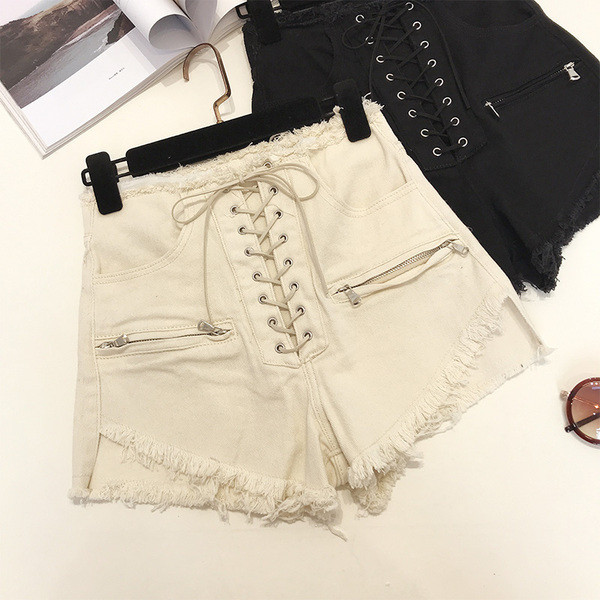 Pantaloni scurți casual dama in doua culori cu cravate