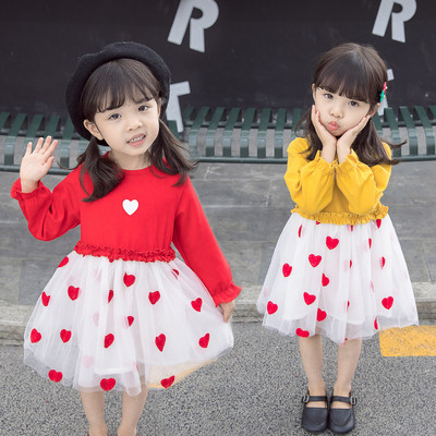 Модерна детска рокля за момичета с тюл в червен и жълт цвят
