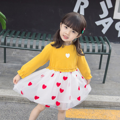 Rochie moderna pentru copii pentru fete cu tul in rosu si galben