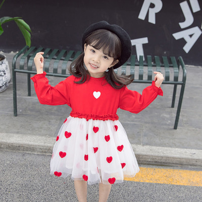 Rochie moderna pentru copii pentru fete cu tul in rosu si galben