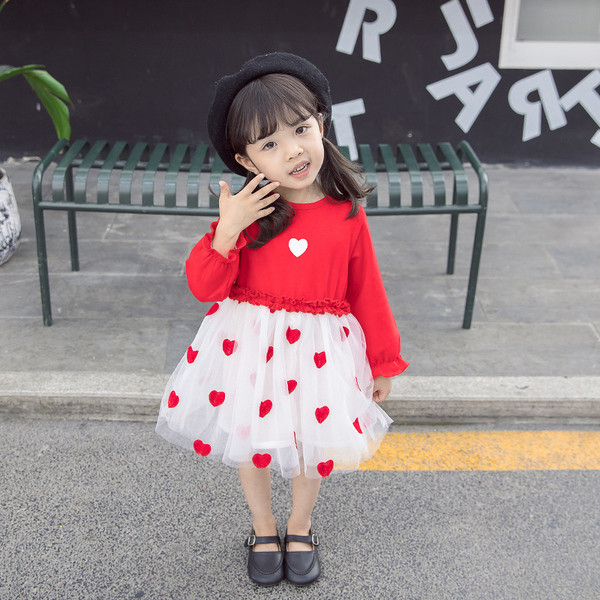 Rochie moderna pentru copii pentru fete cu tul in rosu si galben