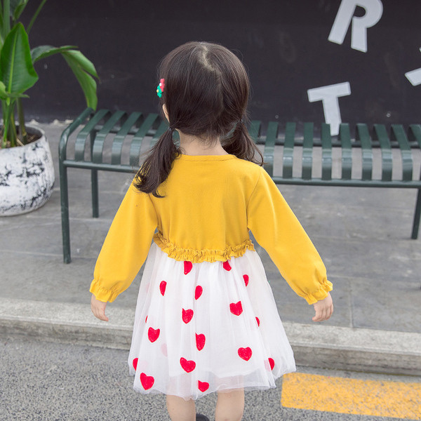 Rochie moderna pentru copii pentru fete cu tul in rosu si galben