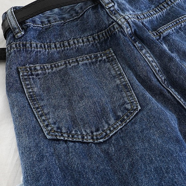 Blugi de dama moderni cu motive rupte si curea in albastru