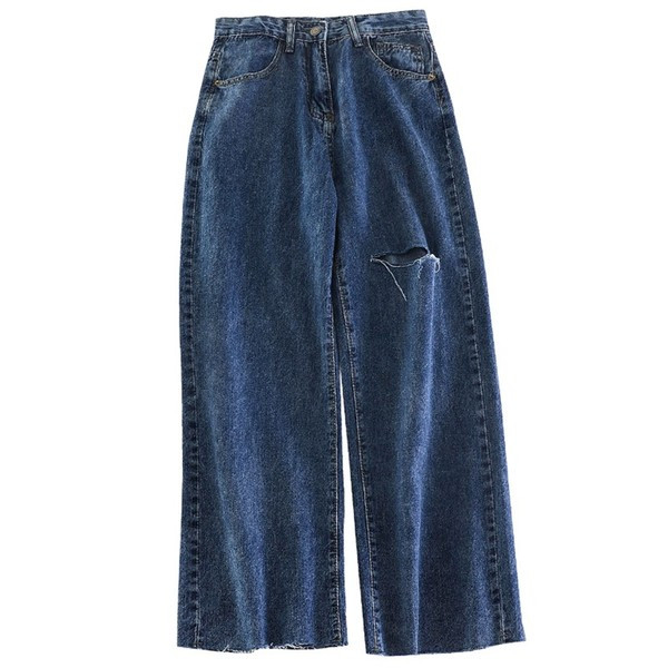 Blugi de dama moderni cu motive rupte si curea in albastru