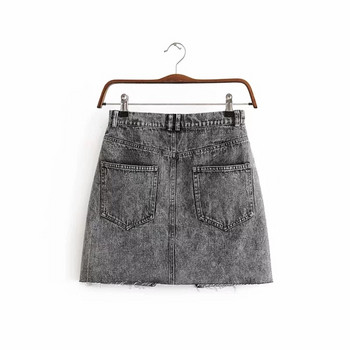 Fusta de damă modernă din denim de culoare gri