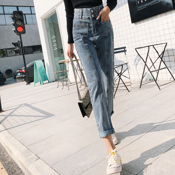 Blugi de dama actuali cu talie inalta - model drept